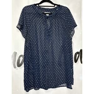 Liz Claiborne Sheer Tie Neck Navy Dot Blouse Plus‎ Size 1X Career Work Preppy